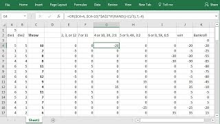 Craps Pass Bet With Odds Strategy Simulation, Setup in Excel Spreadsheet