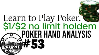 Poker Strategy – $1/$2 no limit holdem – Poker Vlog #53 poker student hand analysis by Detroit Poker