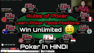 Learn POKER Table Positions in HINDI | Basics of Poker | Poker kaise khele in Hindi | Poker in INDIA