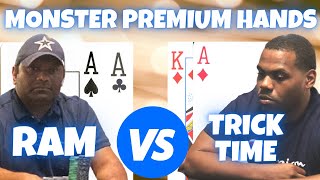 Pocket Aces vs. Ace King plus 7 MORE MONSTER PREMIUM HANDS