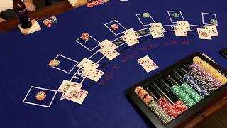 Playing Blackjack (tournament style) at home with friends and family. $10 buy-in Game 1