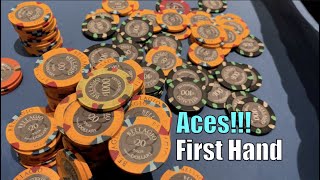 ACES First Hand vs Pro In High Stakes @ Bellagio!! Huge Hands!! Poker Vlog Ep 185
