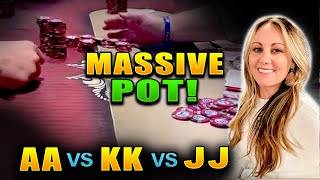 Huge 3-way pot! No Limit Texas Holdem Poker Vlog