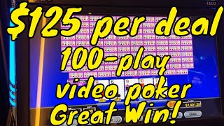 100-Play Video Poker – Betting Up To $125 per Hand!