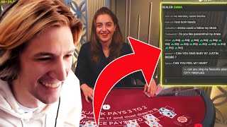 XQC MAKES CUTE BLACKJACK DEALER SING SONGS!? (Funny Session!)