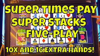 Super Times Pay Super Stacks 5-Play – 10X Multiplier/16 Extra Hands!