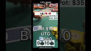 910 suit – over bet – 2/3 NLH -#pokerbrandon #poker #pokerstrategy  #badbeat #pokertips #pokerhand