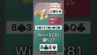 88 off – cracking Aces – #pokerbrandon #poker #pokerstrategy  #pokerreels #pokertips #pokerHand #aa