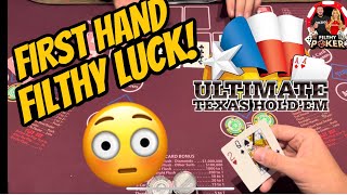 HIGH LIMIT ULTIMATE TEXAS HOLDEM CRAZY FIRST HAND!