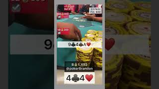 44 o – no slow play – #pokerbrandon #poker #pokerstrategy  #pokerreels #pokertips #AA  #pokerHands