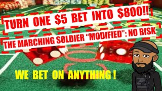 WIN AT CRAPS 🎲🎲 WITH NO RISK USING “THE MARCHING SOLDIER” CRAP STRATEGY!! $5 BET INTO $800 #CASINO