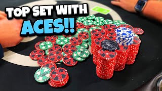 Pocket ACES & we flop TOP SET!! (Texas Poker) | Poker Vlog #211