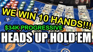 HEADS UP (ULTIMATE TEXAS HOLD’EM) HOLD’EM in LAS VEGAS!! CHASING THAT $34,800 PROGRESSIVE