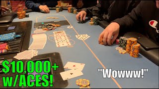 Opponent Overbets And I Have ACES In $10,000+ Pot!! Must See! Poker Vlog Ep 259